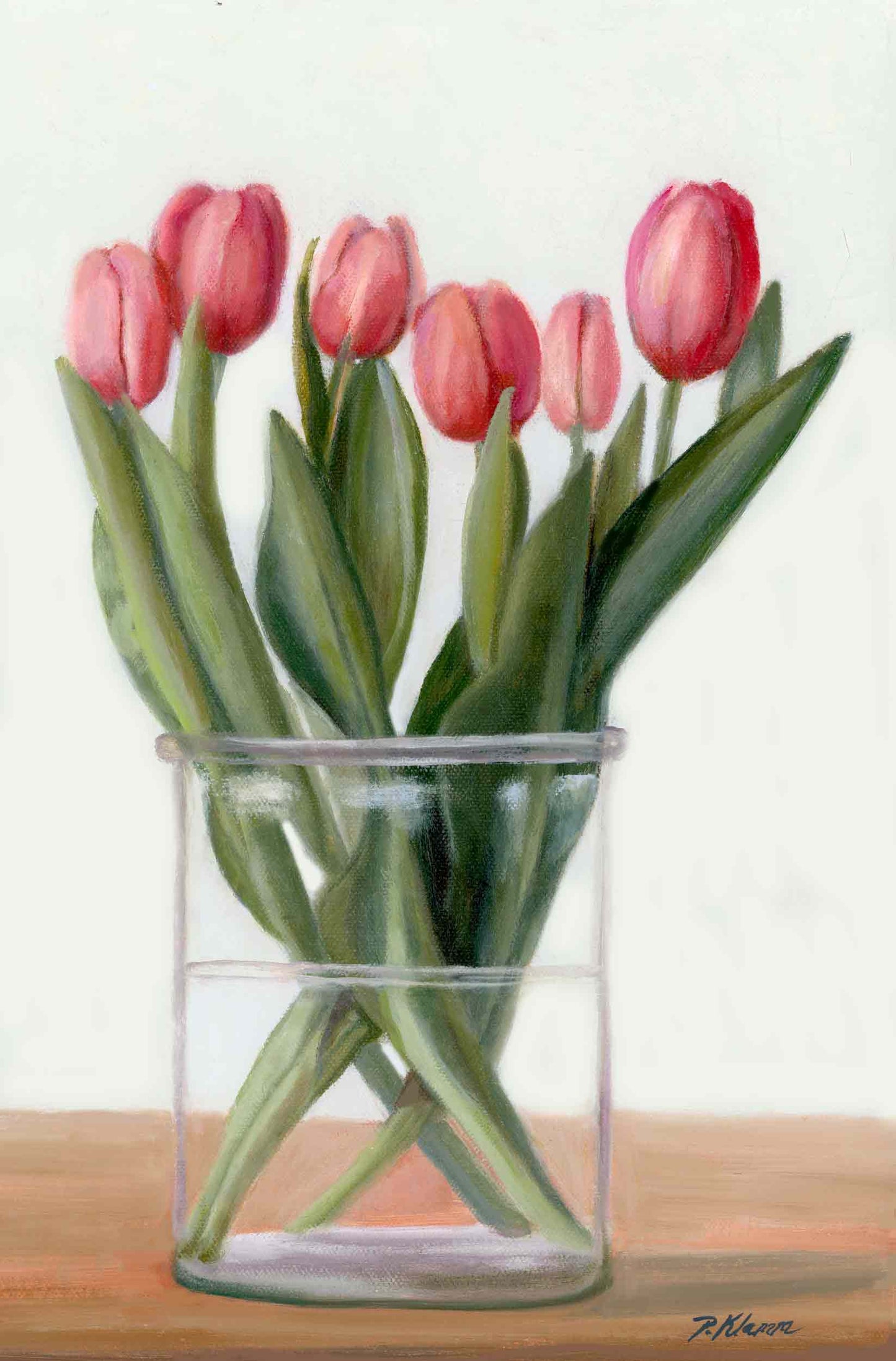 Pink Tulips, Original Floral Oil Painting 14 x 11