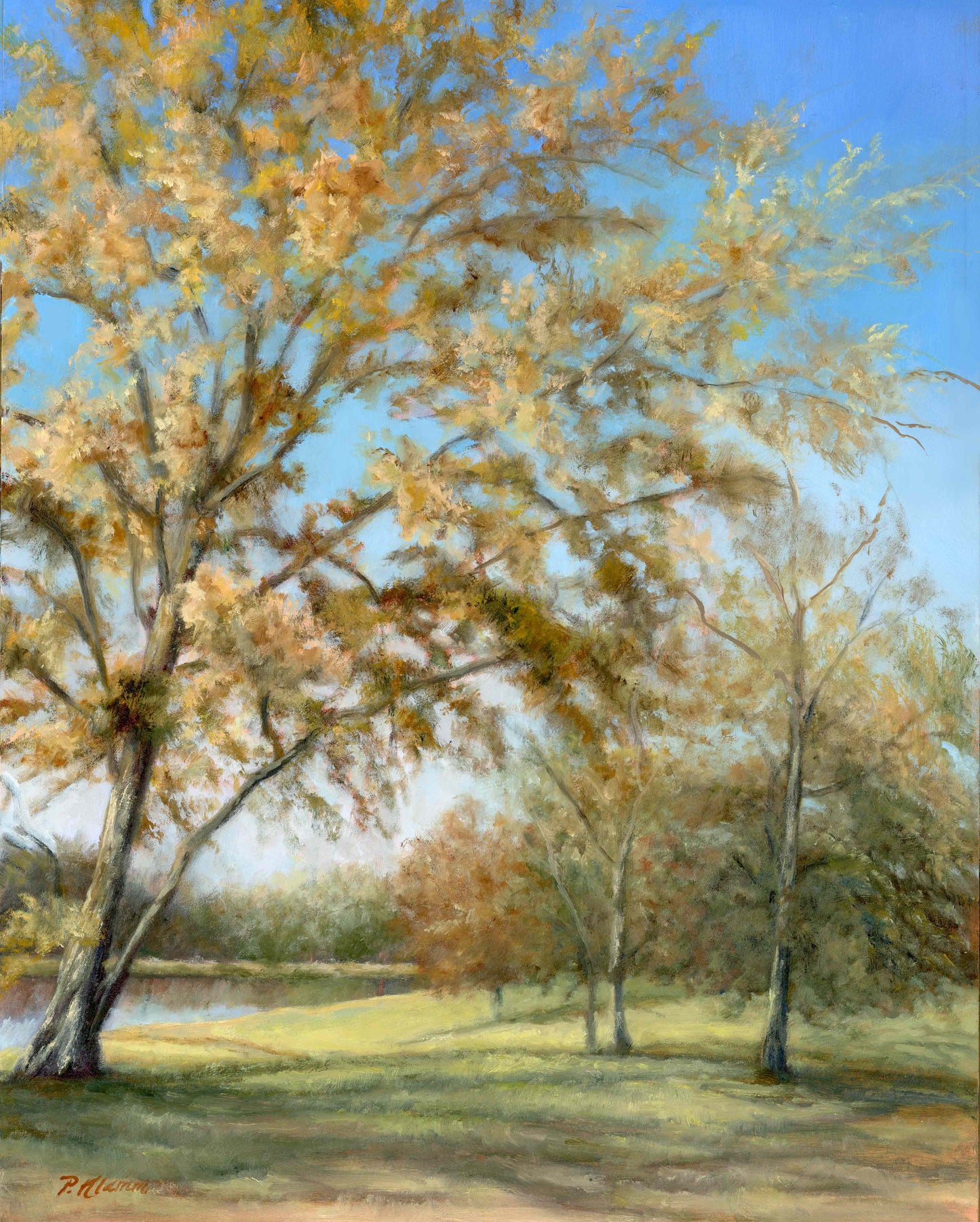 Golden Leaves Autumn, Original Landscape Oil Painting 14 x 11