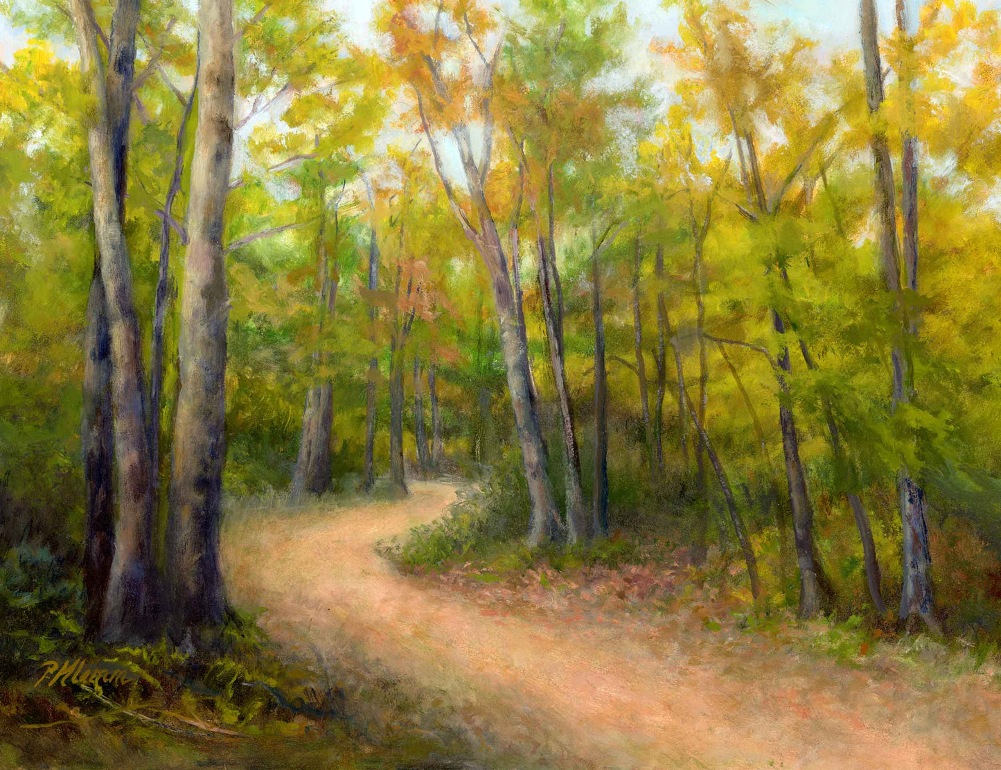 Golden Walk, Original Small Landscape Oil Painting 9 x 12