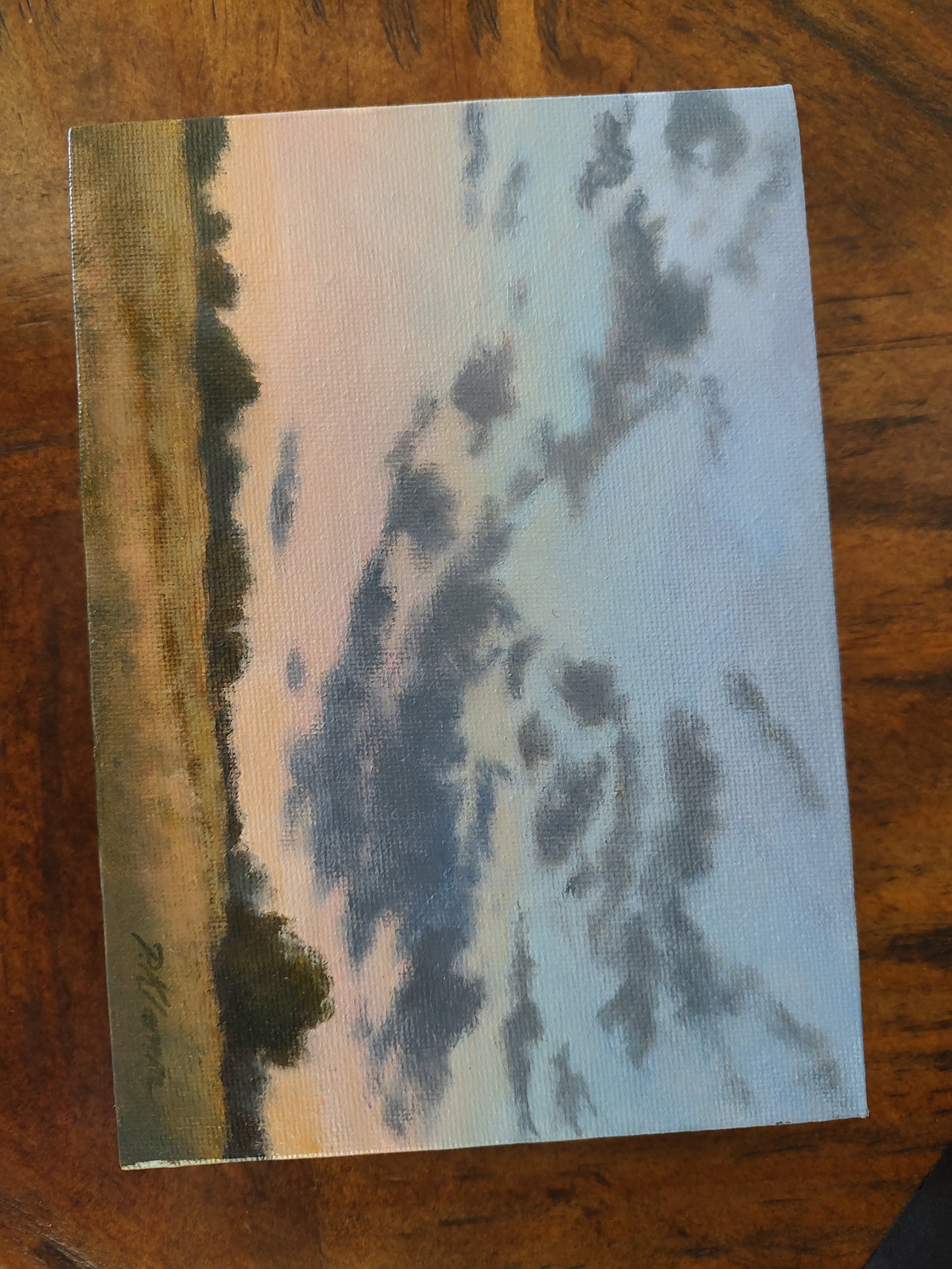 Pink and Blue Sky, Original Small Landscape Painting 5 x 7 Unframed