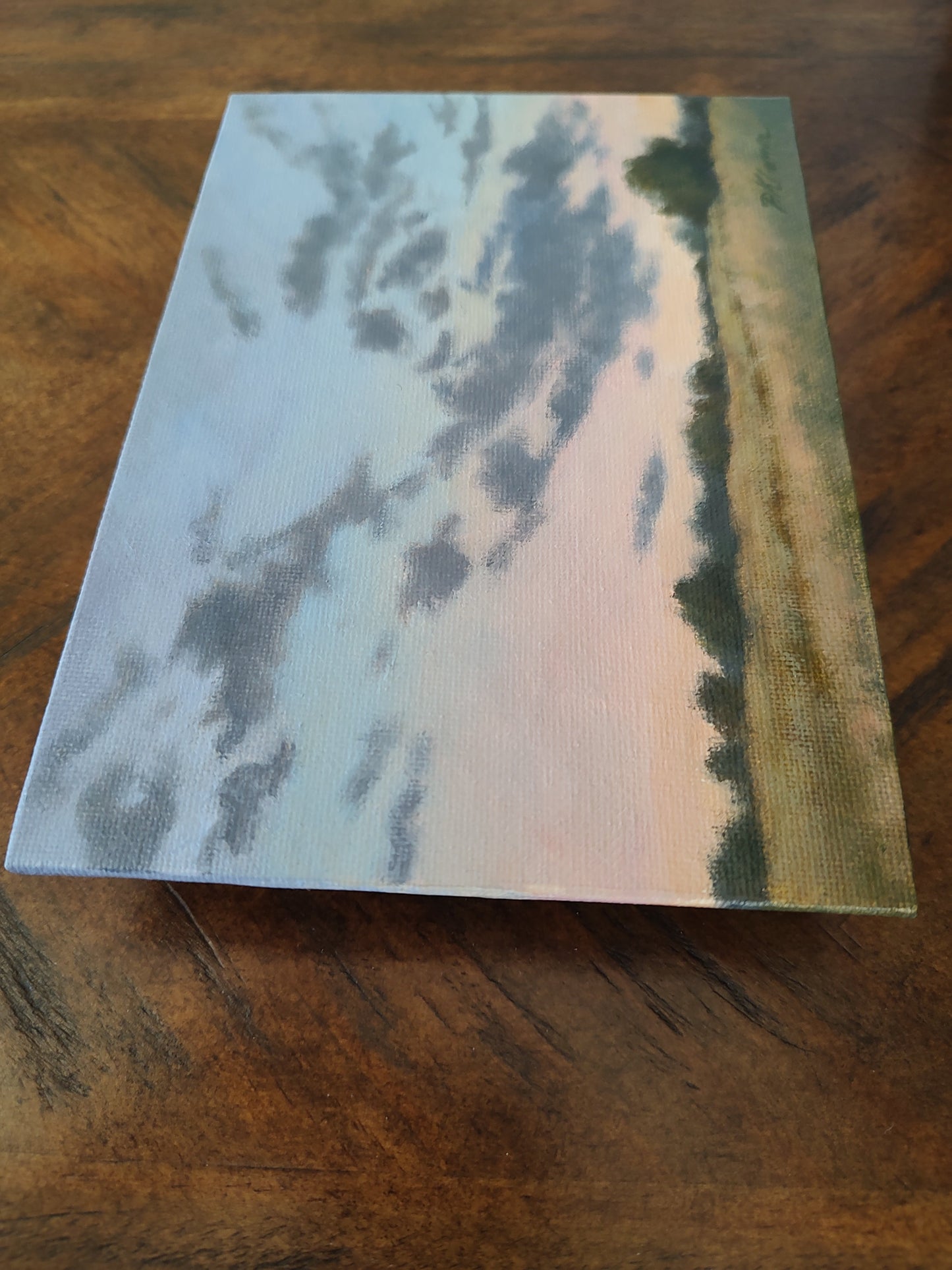 Pink and Blue Sky, Original Small Landscape Painting 5 x 7 Unframed