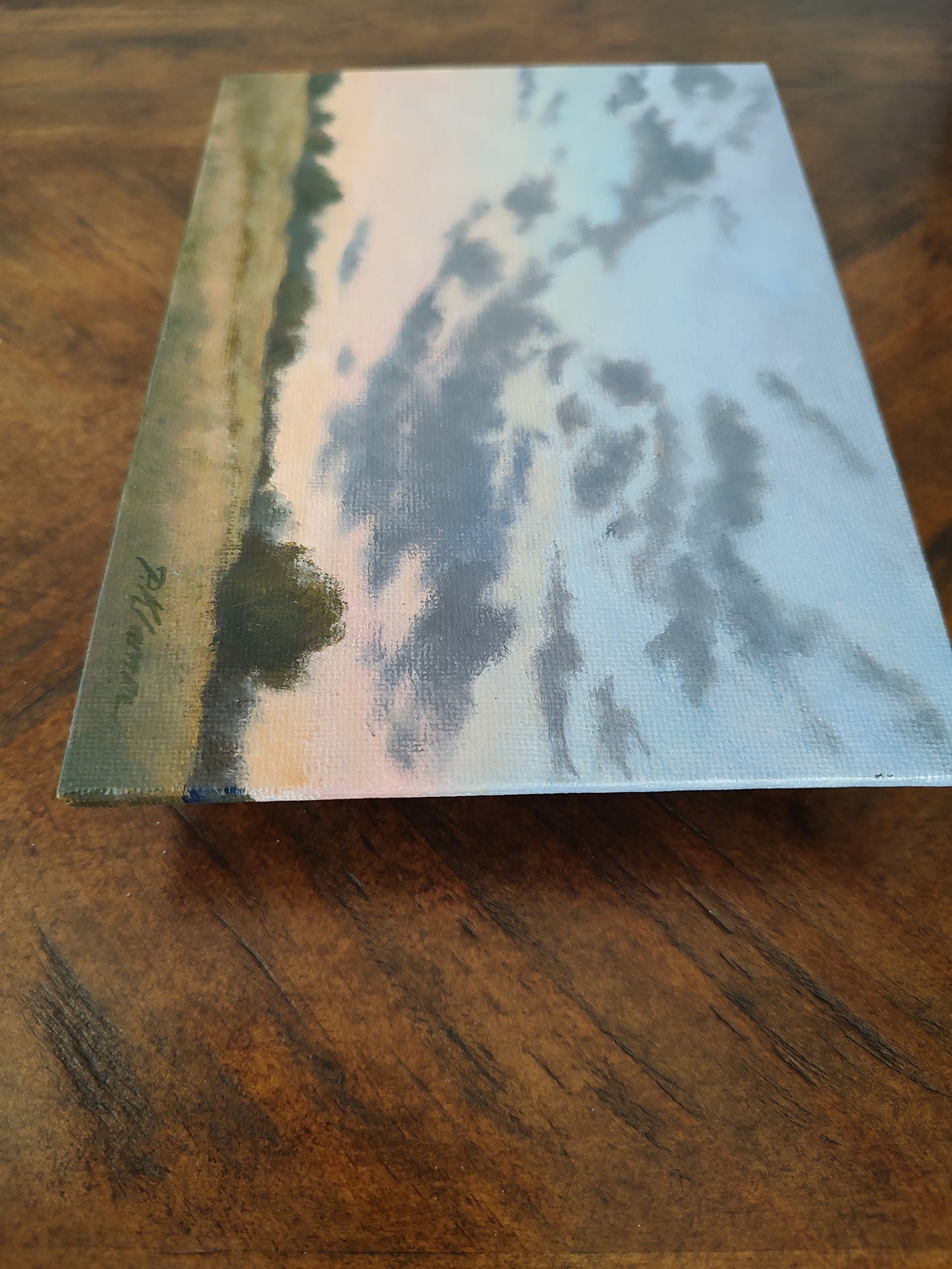 Pink and Blue Sky, Original Small Landscape Painting 5 x 7 Unframed