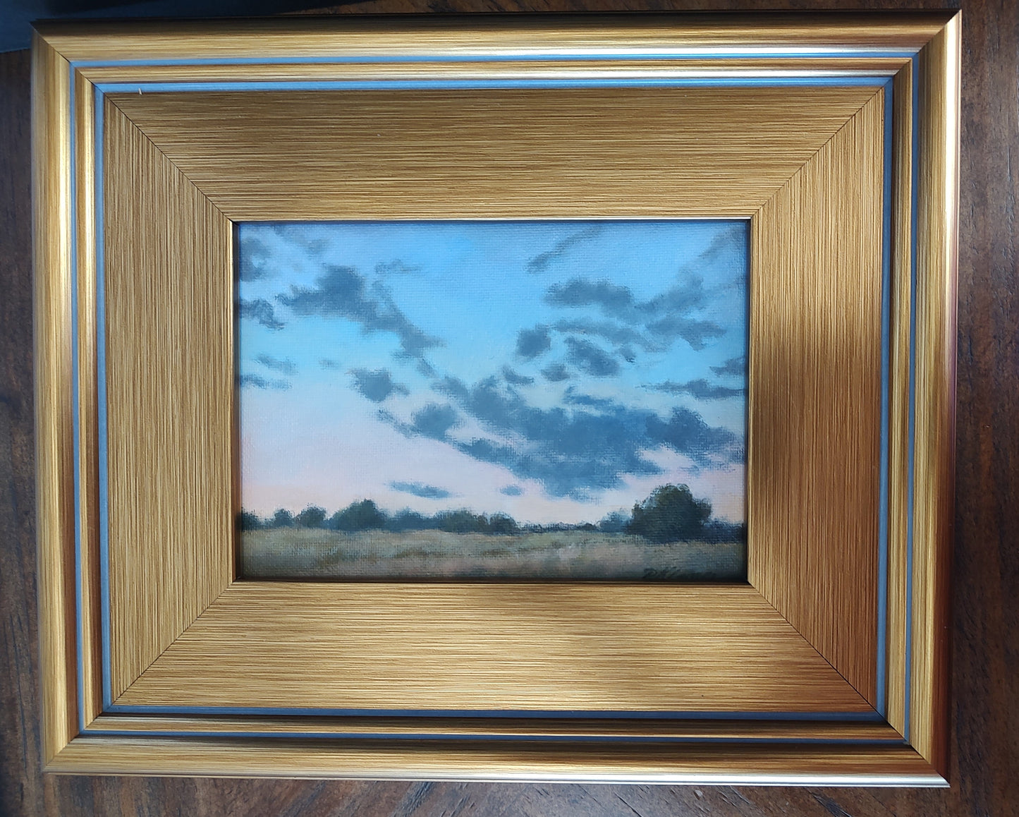 Pink and Blue Sky, Original Small Landscape Painting 5 x 7 Unframed