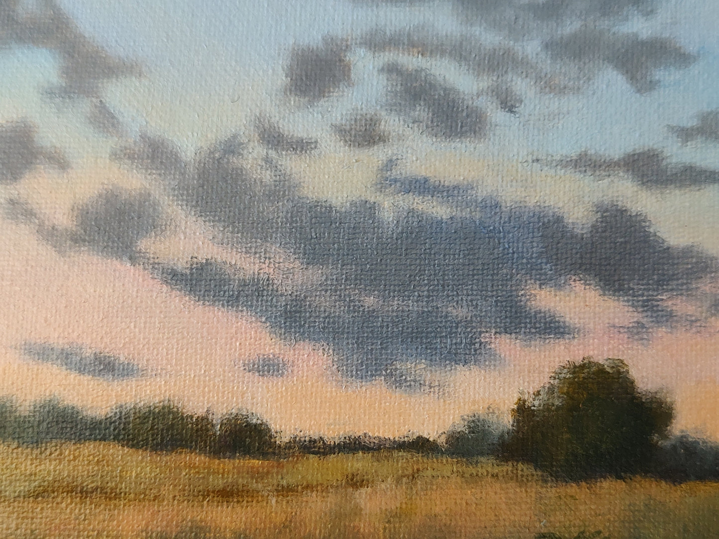Pink and Blue Sky, Original Small Landscape Painting 5 x 7 Unframed