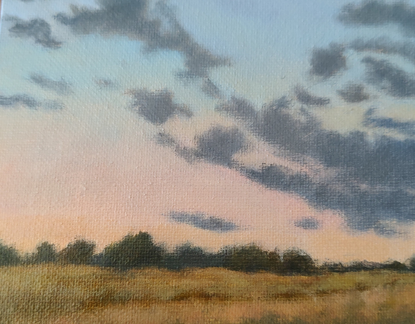 Pink and Blue Sky, Original Small Landscape Painting 5 x 7 Unframed