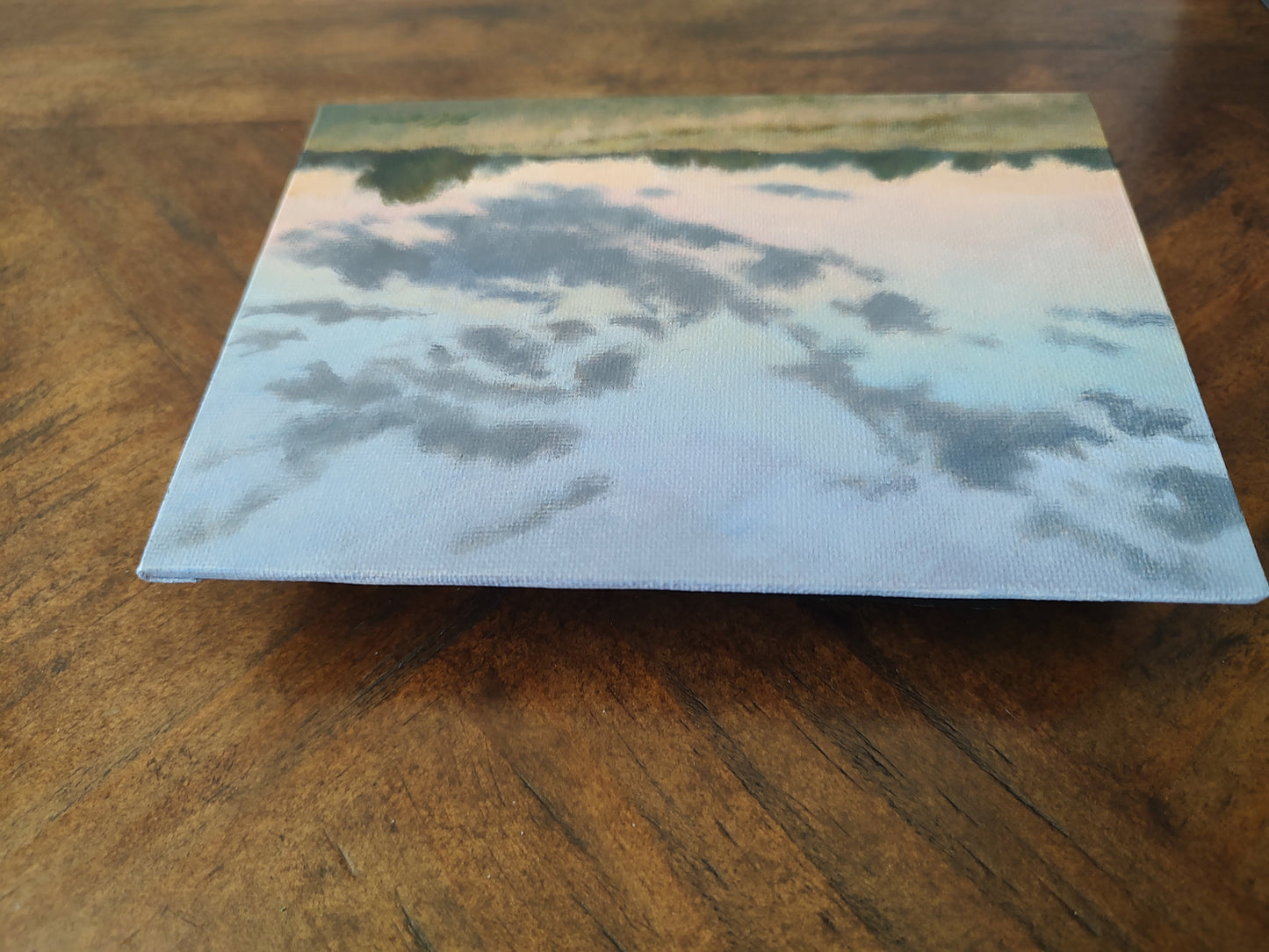 Pink and Blue Sky, Original Small Landscape Painting 5 x 7 Unframed