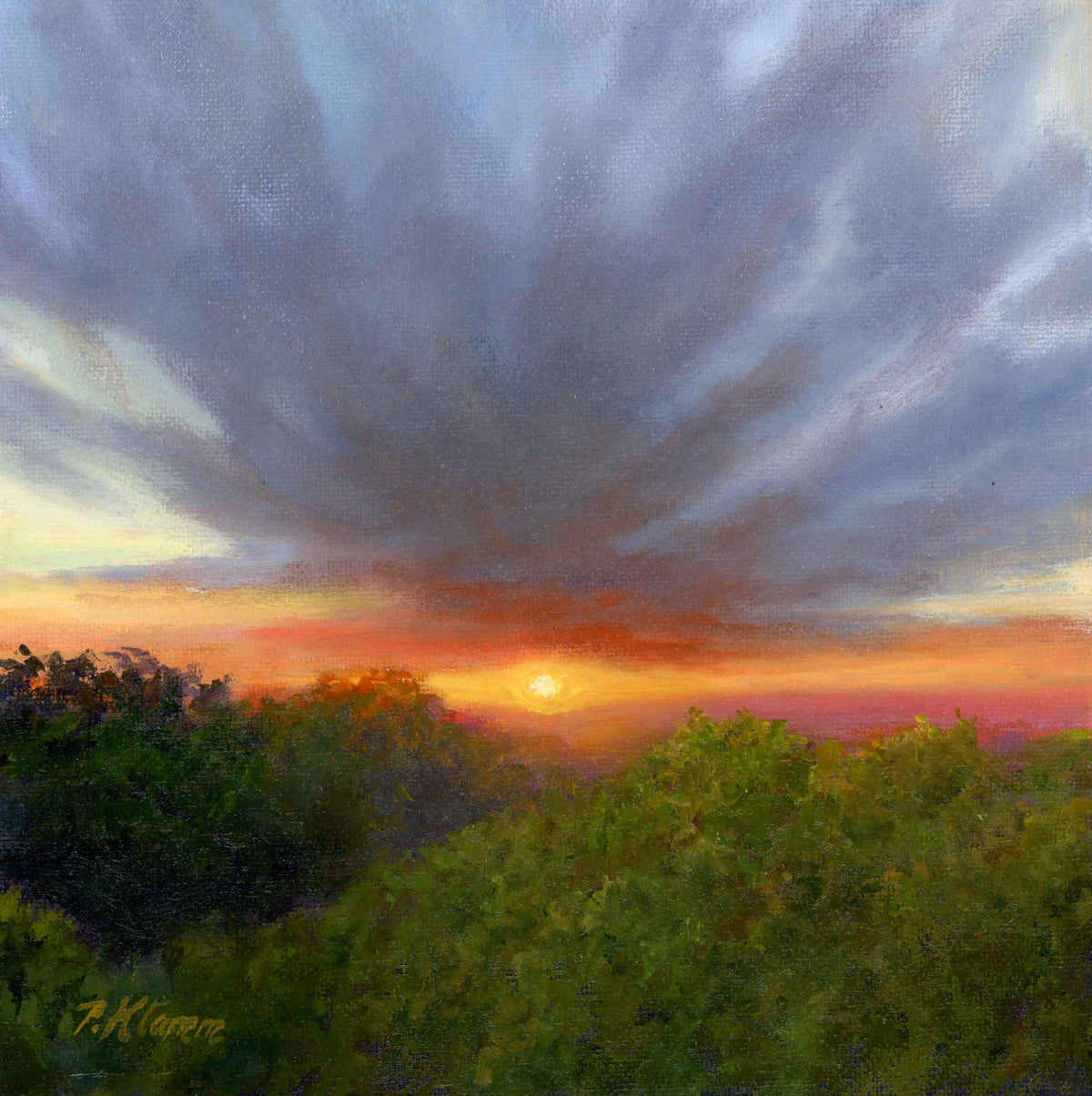 The Scenic View, Original Small Sunset Landscape Oil Painting 8 x 8
