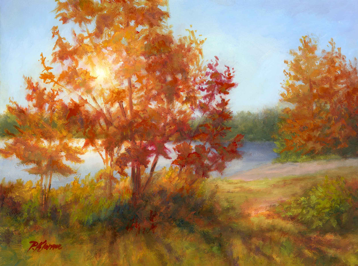 Autumn Lake, Original Small Landscape Oil Painting 9 x 12