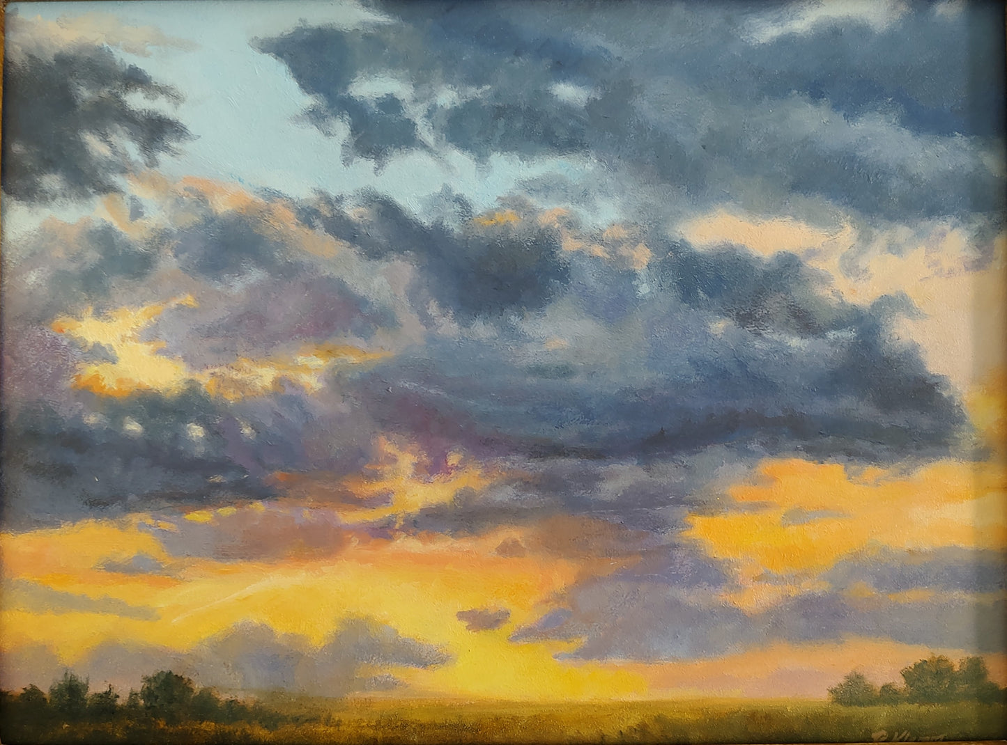 Evening Storm, Original Small Landscape Oil Painting 9 x 12