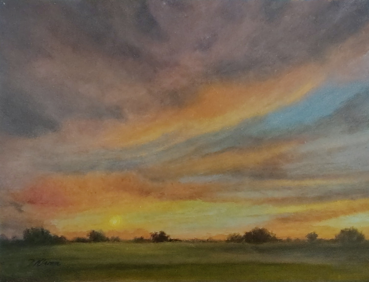 Evening Gold, Original Small Landscape Oil Painting 9 x 12