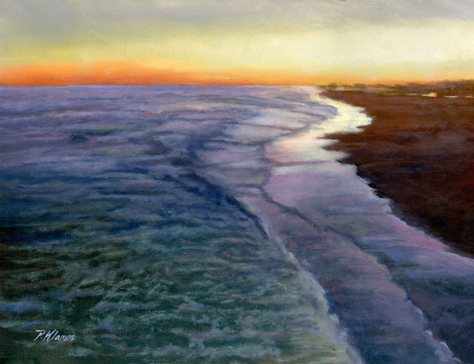 Late Gulf Sunset, Original Small Landscape Oil Painting 9 x 12
