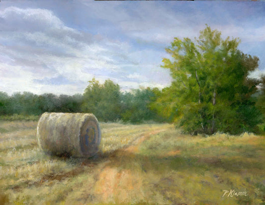 Hayfield Light, Original Small Landscape Oil Painting 9 x 12