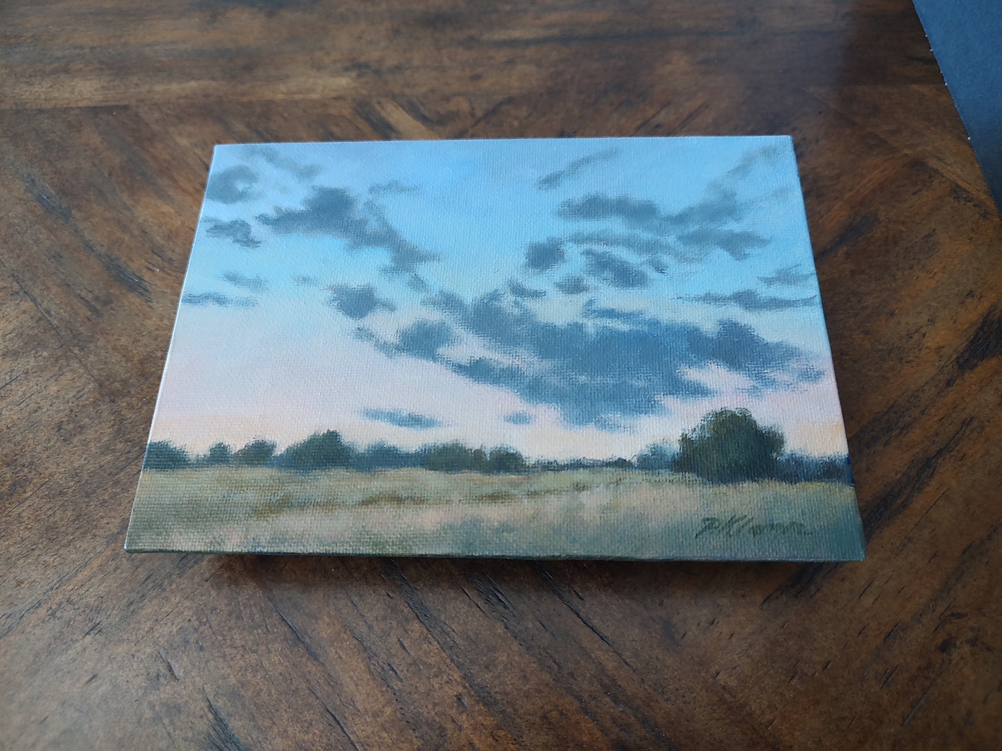 Pink and Blue Sky, Original Small Landscape Painting 5 x 7 Unframed