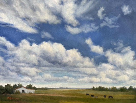 Clouds over the Ranch, Original Small Landscape Oil Painting 9 x 12