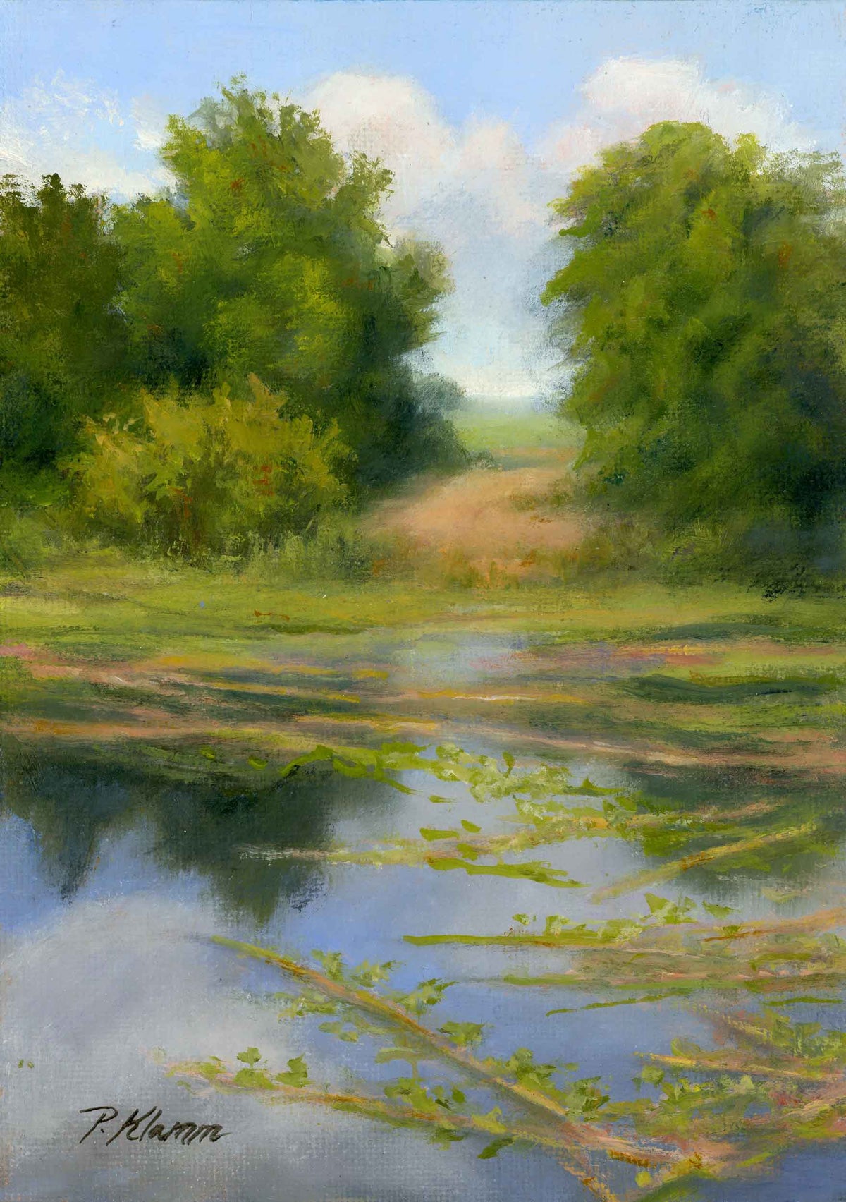 John's Pond, Original Small Landscape Sunset Painting 7 x 5 Unframed