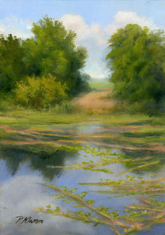 John's Pond, Original Small Landscape Sunset Painting 7 x 5 Unframed