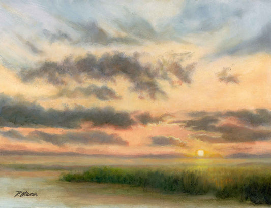 Marsh Sunset, Original Small Landscape Oil Painting 9 x 12