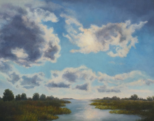 Cloudy Marsh, Original Landscape Oil Painting 16 x 20