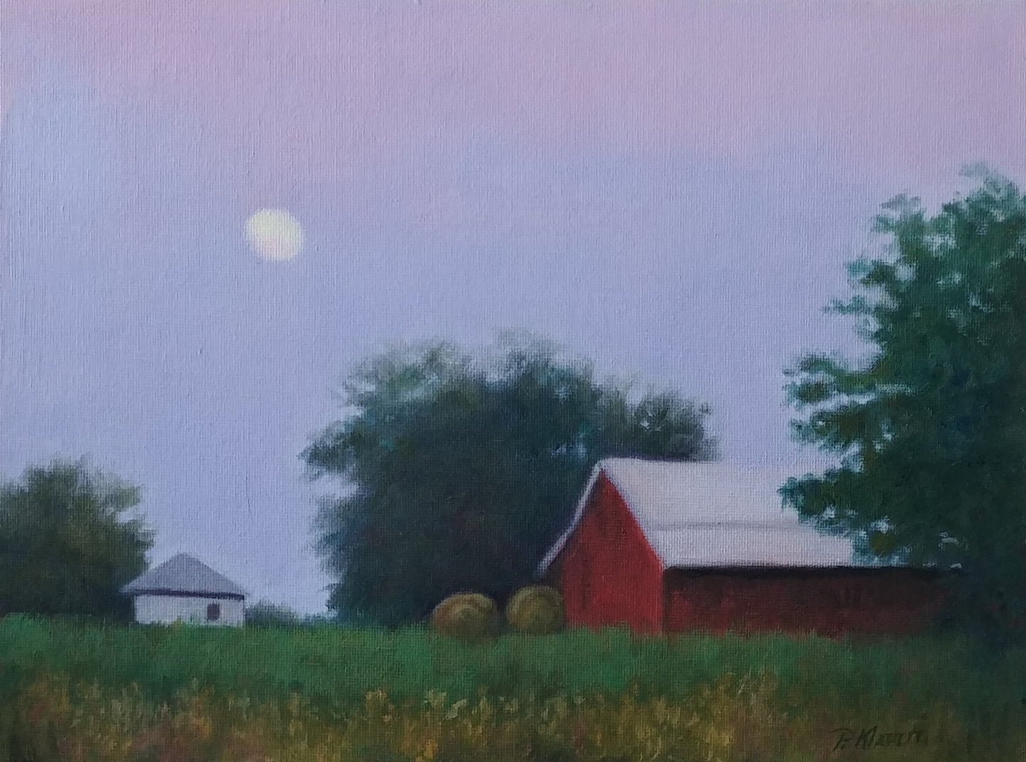 Harvest Moon, Original Small Landscape Oil Painting 9 x 12