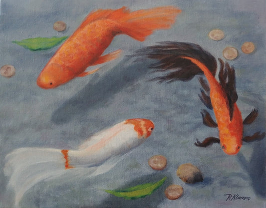 Koi Pond, Original Oil Painting 11 x 14