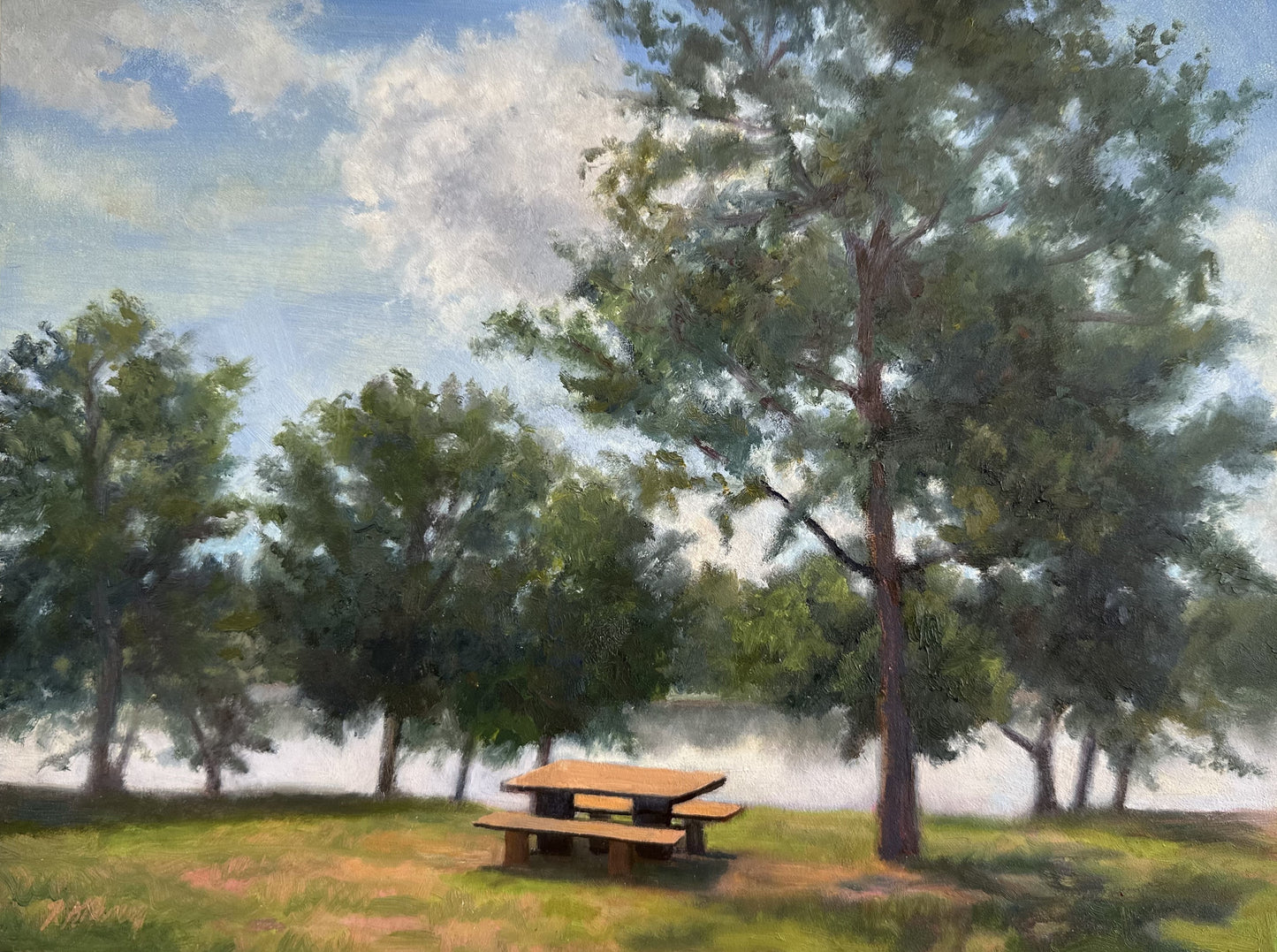 Monday in the Park, Original Small Landscape Oil Painting 9 x 12