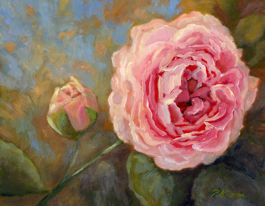 Pink Rose II, Original Small Floral Oil Painting 8 x 10
