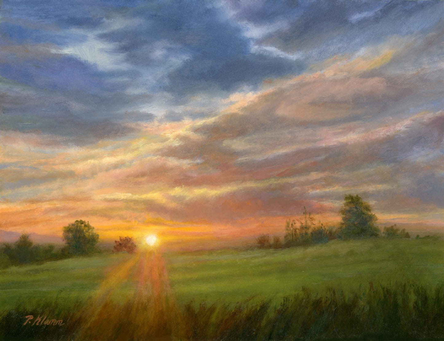 Red Sky Sunset, Original Small Landscape Oil Painting 9 x 12