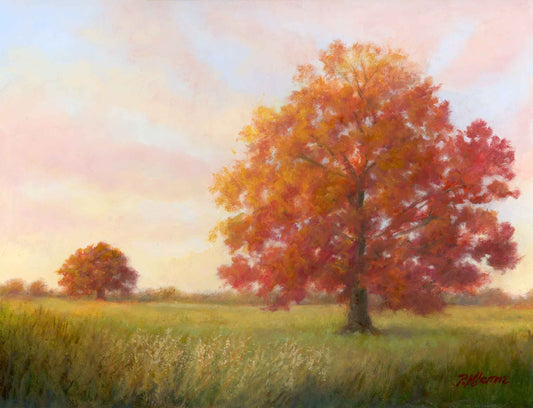 The Red Tree II, Original Small Landscape Oil Painting 9 x 12