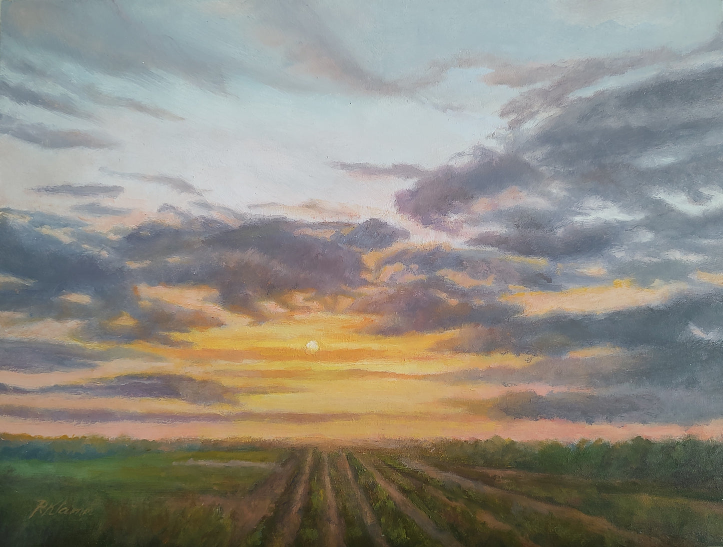 Twilight Fields, Original Small Landscape Oil Painting 9 x 12