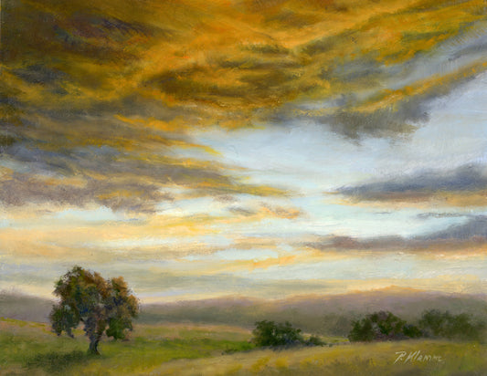 Golden Glow, Original Small Landscape Oil Painting 8 x 10