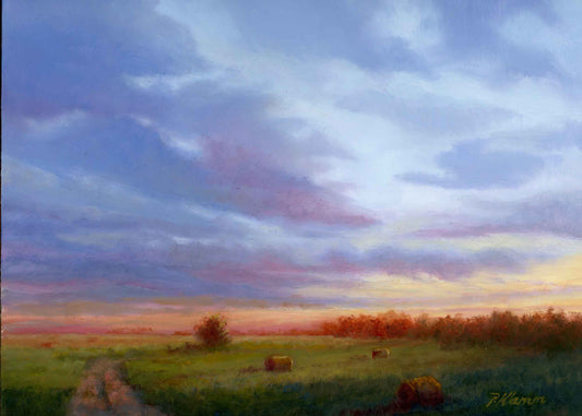 Blue Evening, Original Small Landscape Oil Painting 9 x 12